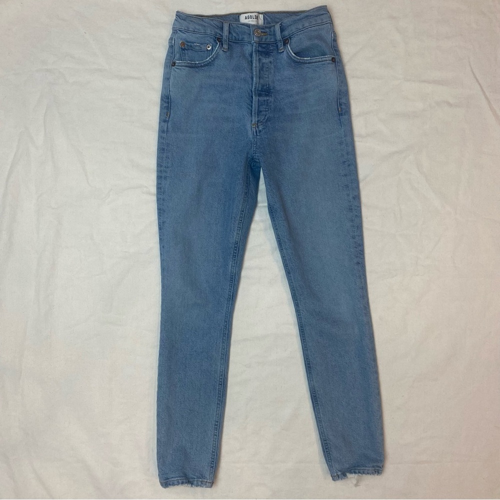 Agolde Nico Jeans Light Wash Denim Size 25 Button Fly Frayed Distressed